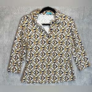 J. McLaughlin Geometric Popover Top Shirt 3/4 Sleeve Size Small